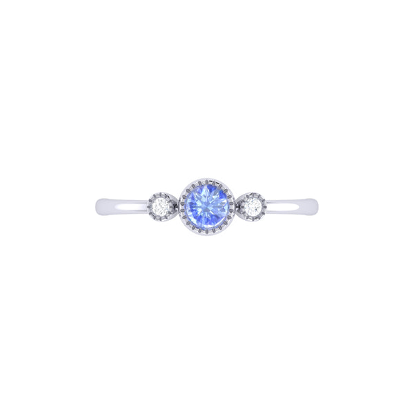 LuvMyJewelry Round Cut Tanzanite & Diamond Birthstone Ring In 14K White Gold