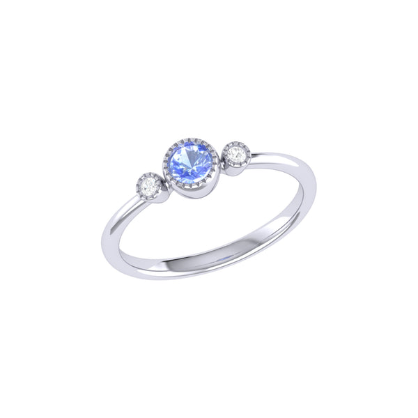 LuvMyJewelry Round Cut Tanzanite & Diamond Birthstone Ring In 14K White Gold