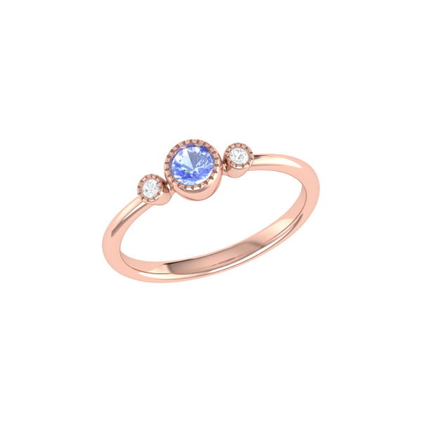 LuvMyJewelry Round Cut Tanzanite & Diamond Birthstone Ring In 14K Rose Gold