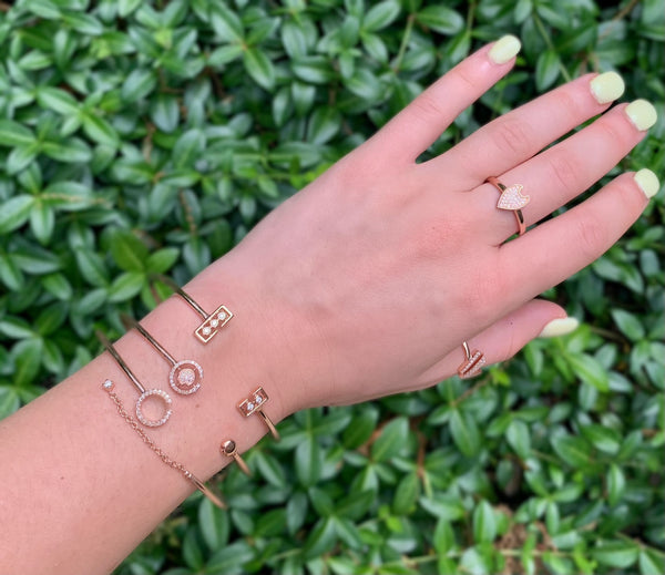 LuvMyJewelry Roundabout Circle Adjustable Diamond Cuff In 14K Rose Gold Vermeil On Sterling Silver