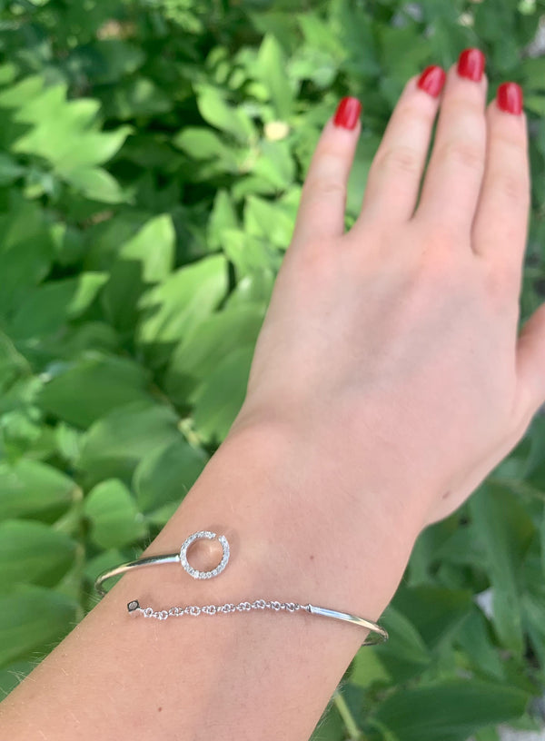 LuvMyJewelry Roundabout Circle Adjustable Diamond Cuff In Sterling Silver