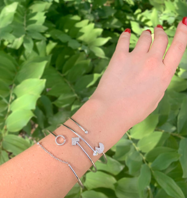 LuvMyJewelry Roundabout Circle Adjustable Diamond Cuff In Sterling Silver