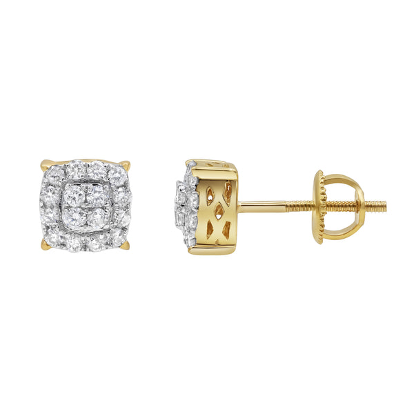 LuvMyJewelry Rounded Square 14K Yellow Gold Diamond Earrings 0.31 Ct. Tw