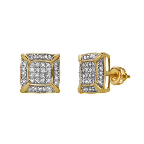 LuvMyJewelry Rune 10K Yellow Gold Cluster Diamond Unisex Earrings - 0.29 Cts