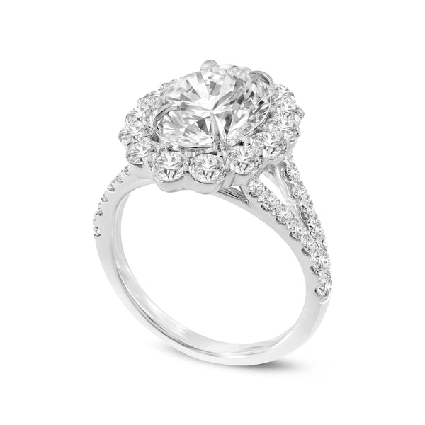 LuvMyJewelry Sabina 14K White Gold Oval Lab Grown Diamond Halo Engagement Ring - 4.7 Ct