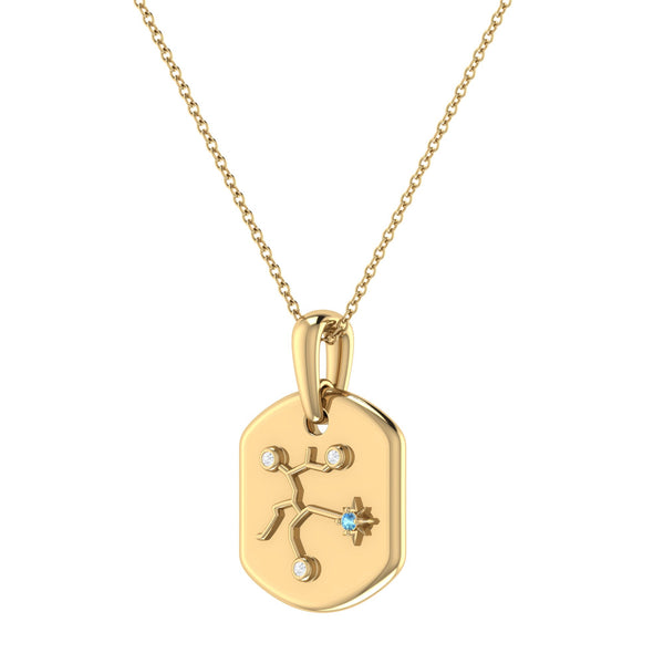 LuvMyJewelry Sagittarius Archer Blue Topaz & Diamond Constellation Tag Pendant Necklace In 14K Yellow Gold Vermeil On Sterling Silver