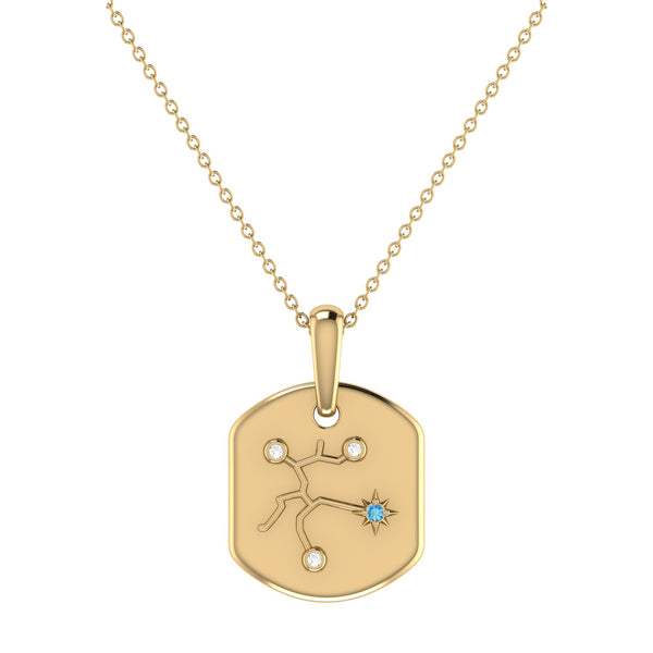 LuvMyJewelry Sagittarius Archer Blue Topaz & Diamond Constellation Tag Pendant Necklace in 14K Yellow Gold Vermeil on Sterling Silver