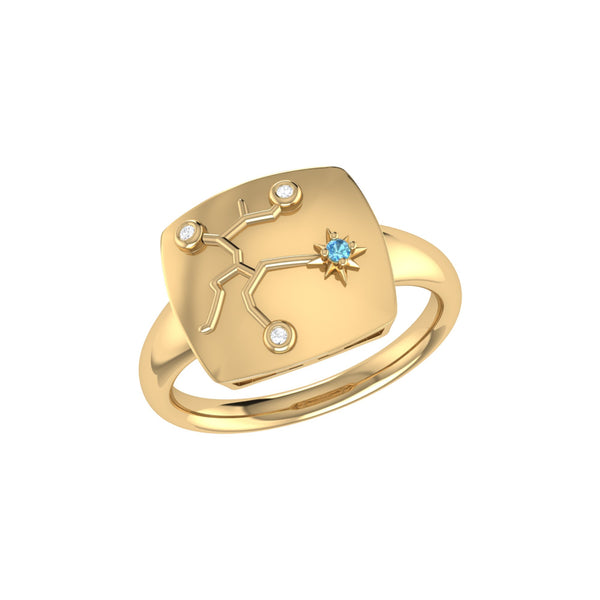 LuvMyJewelry Sagittarius Archer Blue Topaz & Diamond Constellation Signet Ring in 14K Yellow Gold
