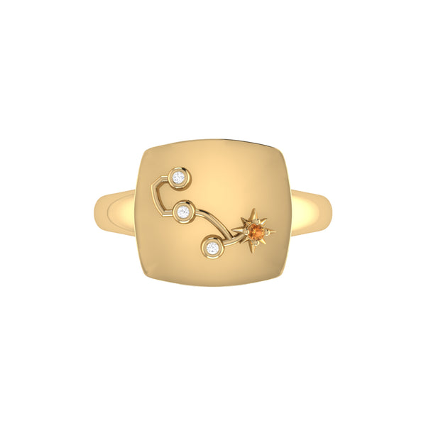LuvMyJewelry Scorpio Citrine & Diamond Constellation Signet Ring In 14K Yellow Gold Vermeil On Sterling Silver