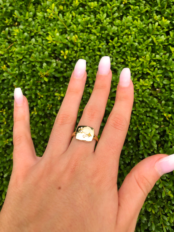 LuvMyJewelry Scorpio Citrine & Diamond Constellation Signet Ring In 14K Yellow Gold