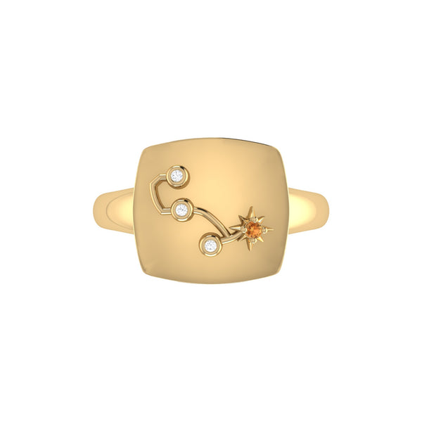 LuvMyJewelry Scorpio Citrine & Diamond Constellation Signet Ring In 14K Yellow Gold