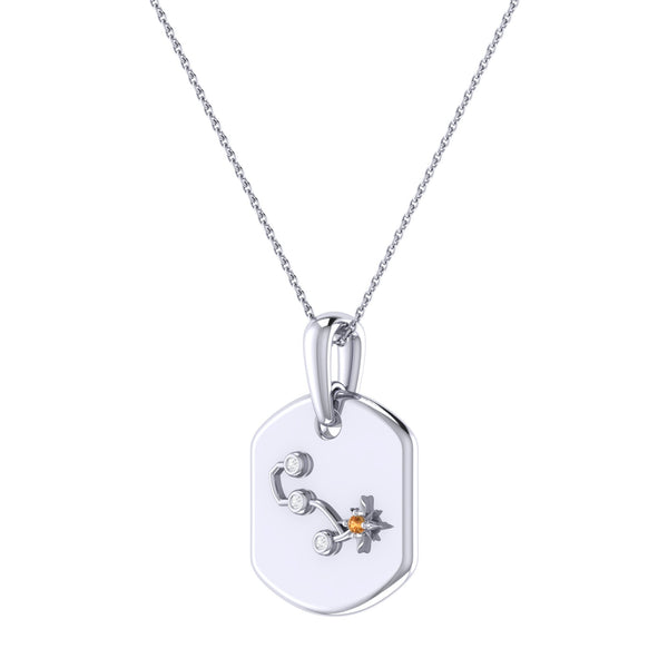 LuvMyJewelry Scorpio Citrine & Diamond Constellation Tag Pendant Necklace In Sterling Silver
