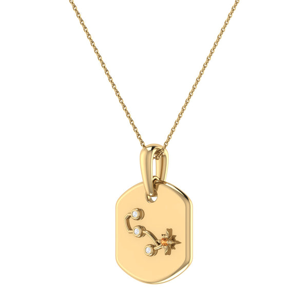 LuvMyJewelry Scorpio Citrine & Diamond Constellation Tag Pendant Necklace In 14K Yellow Gold