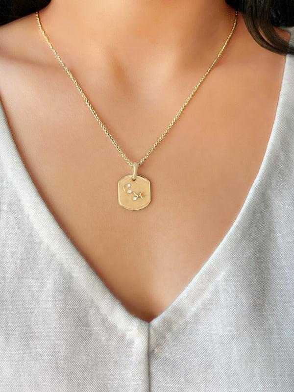 LuvMyJewelry Scorpio Citrine & Diamond Constellation Tag Pendant Necklace In 14K Yellow Gold Vermeil On Sterling Silver