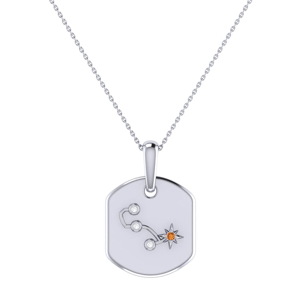 LuvMyJewelry Scorpio Citrine & Diamond Constellation Tag Pendant Necklace in Sterling Silver