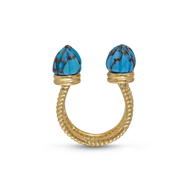 LuvMyJewelry Sea Breeze Turquoise Open Ring In 14K Yellow Gold Plated Sterling Silver