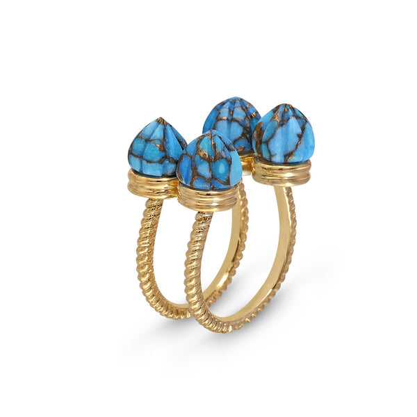 LuvMyJewelry Sea Breeze Turquoise Open Ring in 14K Yellow Gold Plated Sterling Silver