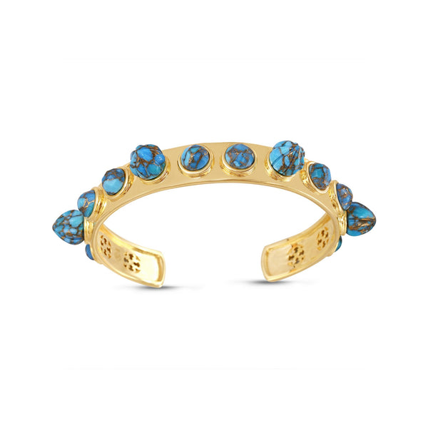 LuvMyJewelry Sea Breeze Turquoise Studded Cuff In 14K Yellow Gold Plated Sterling Silver