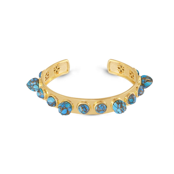 LuvMyJewelry Sea Breeze Turquoise Studded Cuff In 14K Yellow Gold Plated Sterling Silver