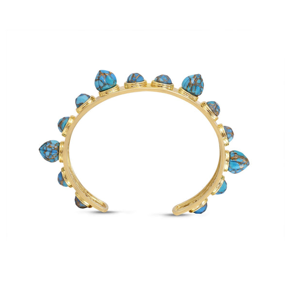 LuvMyJewelry Sea Breeze Turquoise Studded Cuff in 14K Yellow Gold Plated Sterling Silver