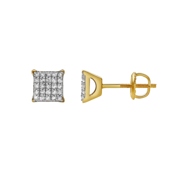 LuvMyJewelry Selestia 10K Yellow Gold Cluster Diamond Unisex Earrings - 0.2 Cts