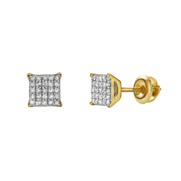 LuvMyJewelry Selestia 10K Yellow Gold Cluster Diamond Unisex Earrings - 0.2 Cts