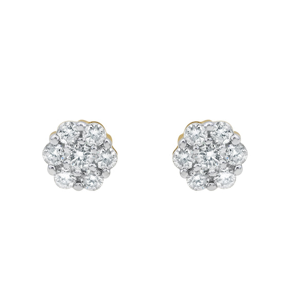 LuvMyJewelry Semi Cluster Stud 14K Yellow Gold Diamond Earrings 0.52 Ct. Tw