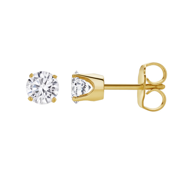 LuvMyJewelry Seraph 14K Yellow Gold Lab Grown Round Solitaire Diamond Earrings - 1.5 Ct