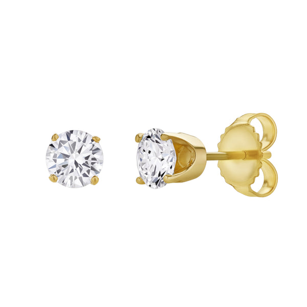 LuvMyJewelry Seraph 14K Yellow Gold Lab Grown Round Solitaire Diamond Earrings - 1.3 Ct