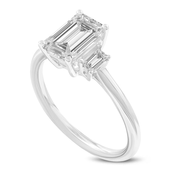 LuvMyJewelry Seraphine 14K White Gold Emerald Cut Lab Grown Diamond 3 Stone Engagement Ring - 1.75 ctw