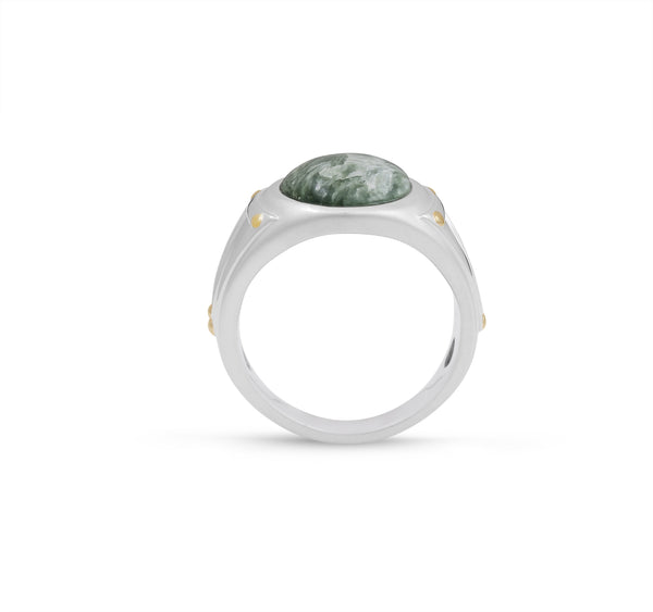 LuvMyJewelry Seraphinite Iconic Stone Signet Ring In Sterling Silver