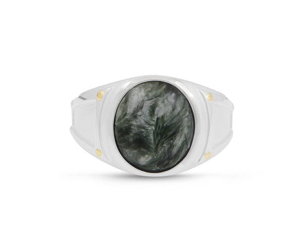 LuvMyJewelry Seraphinite Iconic Stone Signet Ring In Sterling Silver