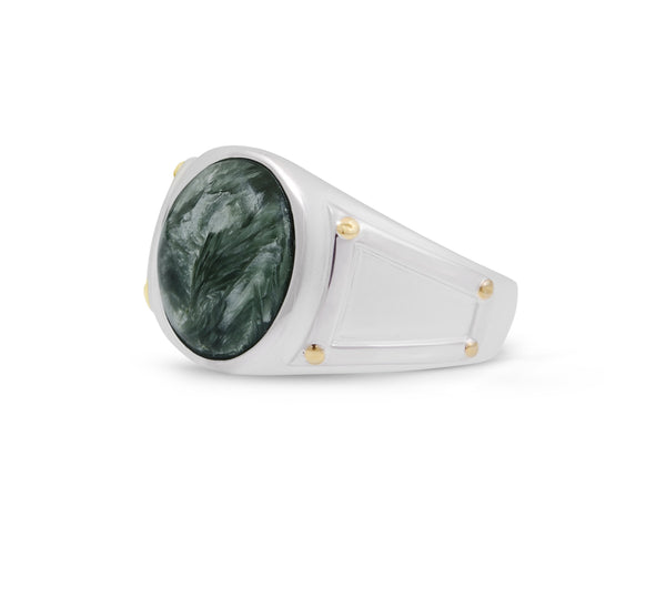 LuvMyJewelry Seraphinite Iconic Stone Signet Ring in Sterling Silver