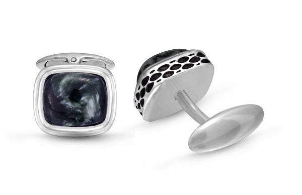 LuvMyJewelry Seraphinite Stone Cufflinks In Black Rhodium Plated Sterling Silver