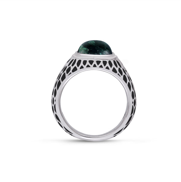 LuvMyJewelry Seraphinite Stone Signet Ring In Black Rhodium Plated Sterling Silver