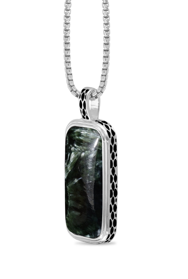 LuvMyJewelry Seraphinite Stone Tag In Black Rhodium Plated Sterling Silver