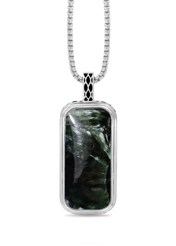 LuvMyJewelry Seraphinite Stone Tag in Black Rhodium Plated Sterling Silver