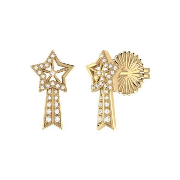 LuvMyJewelry Shooting Star Diamond Comet Earrings in 14K Yellow Gold