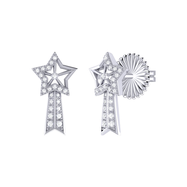LuvMyJewelry Shooting Star Diamond Comet Earrings in Sterling Silver