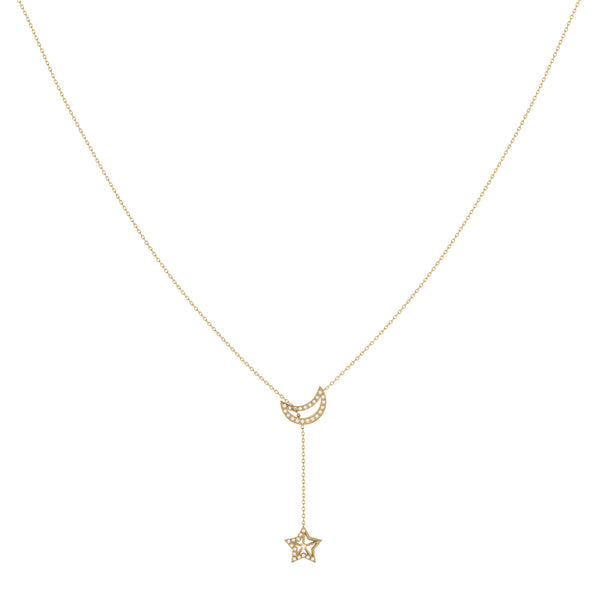 LuvMyJewelry Shooting Star Moon Crescent Diamond Necklace In 14K Yellow Gold Vermeil On Sterling Silver