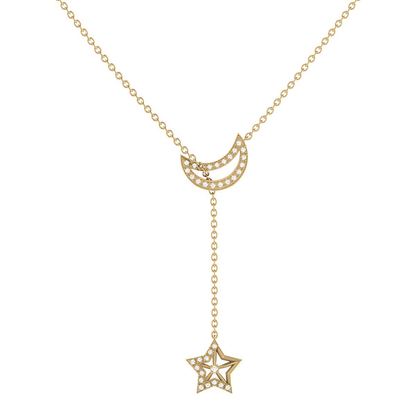 LuvMyJewelry Shooting Star Moon Crescent Diamond Necklace in 14K Yellow Gold