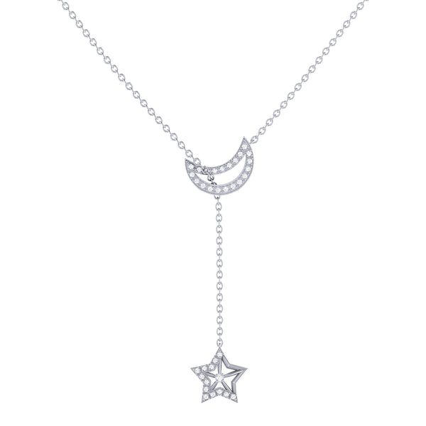 LuvMyJewelry Shooting Star Moon Crescent Diamond Necklace in 14K White Gold