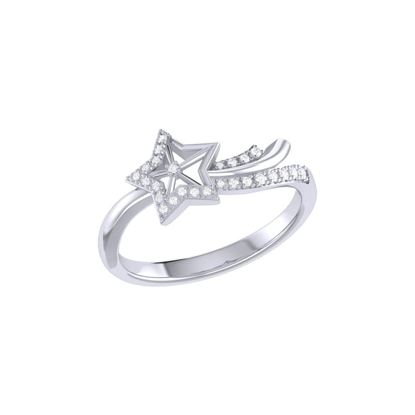LuvMyJewelry Shooting Star Sparkle Diamond Ring in 14K White Gold
