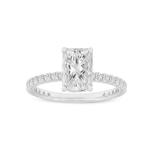LuvMyJewelry Sia 14K White Gold Radiant Cut Lab Grown Diamond Hidden Halo Ring - 2.25 Ct