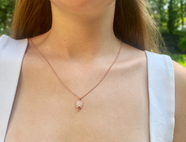 LuvMyJewelry Sidewalk Square Diamond Pendant In 14K Rose Gold Vermeil On Sterling Silver