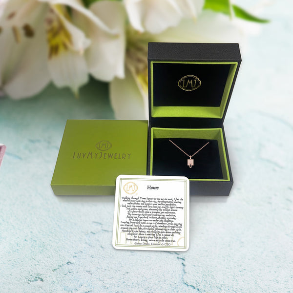 LuvMyJewelry Sidewalk Square Diamond Pendant In 14K Rose Gold Vermeil On Sterling Silver