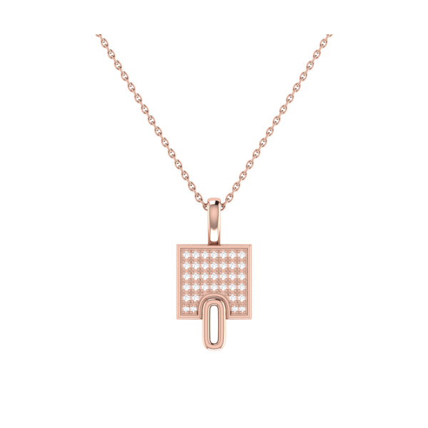 LuvMyJewelry Sidewalk Square Diamond Pendant in 14K Rose Gold Vermeil on Sterling Silver