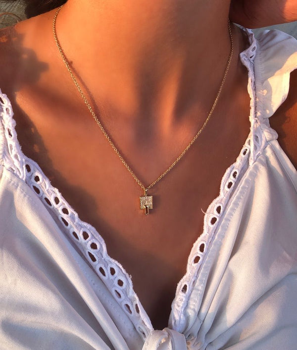 LuvMyJewelry Sidewalk Square Diamond Pendant In 14K Yellow Gold Vermeil On Sterling Silver