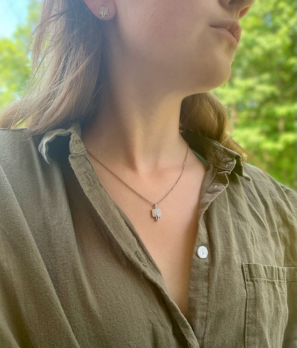 LuvMyJewelry Sidewalk Square Diamond Pendant In Sterling Silver