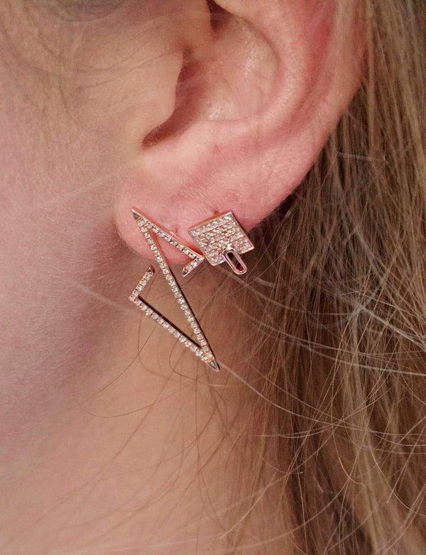 LuvMyJewelry Sidewalk Square Diamond Stud Earrings In 14K Rose Gold Vermeil On Sterling Silver